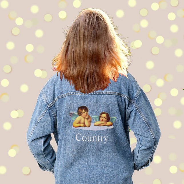 Stylish Raphael Cherubs & Typography Denim Jacket (Creator Uploaded)