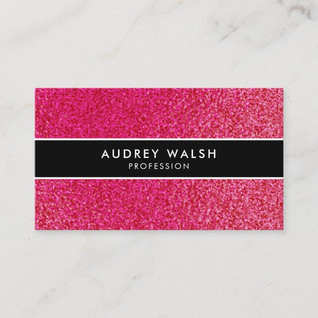 Stylish Raspberry pink glitter Black Striped Business Card (Front)