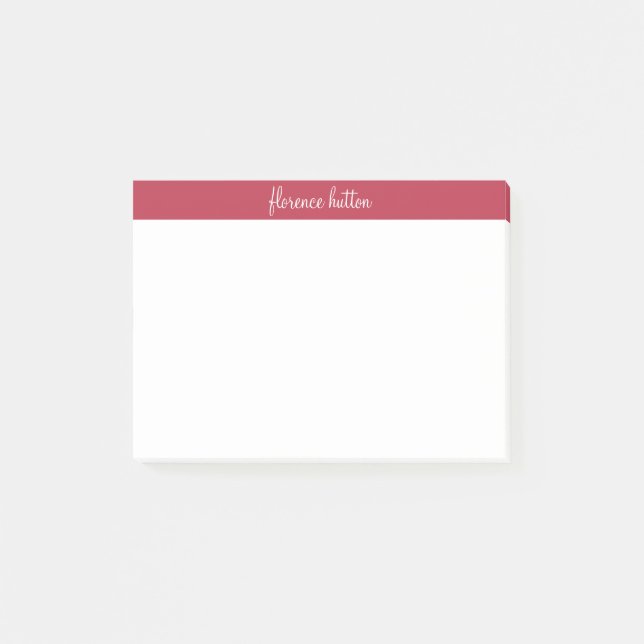 Stylish Raspberry Red & White Script Monogram Post-it Notes (Front)