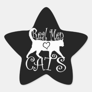 Stylish Real Men Love Cats Star Sticker