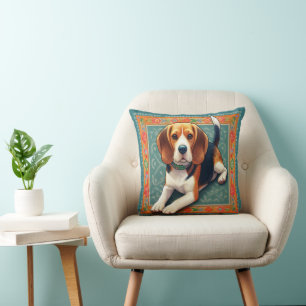 Stylish Realistic 3D Beagle Dog Colourful Border Cushion