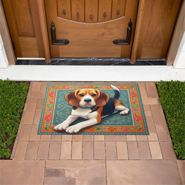 Stylish Realistic 3D Beagle Dog Colourful Border Doormat (Outdoor)