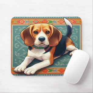 Stylish Realistic 3D Beagle Dog Colourful Border Mouse Mat