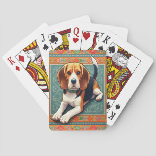 Stylish Realistic 3D Beagle Dog Colourful Border Playing Cards
