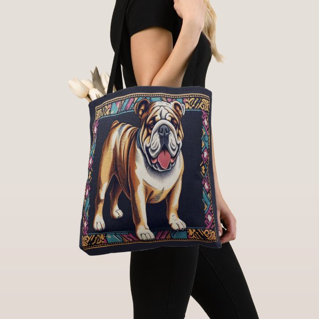 Stylish Realistic Bulldog with A Colourful Frame Tote Bag (Close Up)