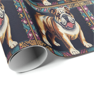 Stylish Realistic Bulldog with A Colourful Frame Wrapping Paper
