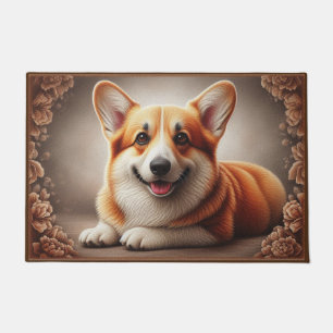 Stylish Realistic Colourful Border Corgi Dog Browe Doormat