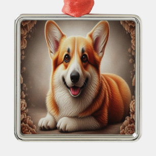 Stylish Realistic Colourful Border Corgi Dog Browe Metal Tree Decoration