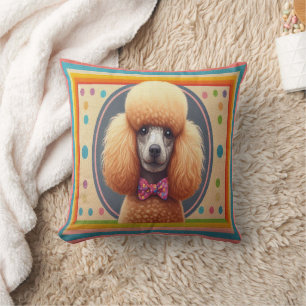 Stylish Realistic Cute Poodle Dog Colourful Border Cushion