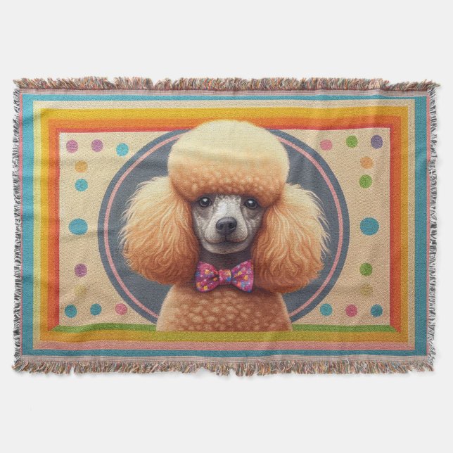 Stylish Realistic Cute Poodle Dog Colourful Border Throw Blanket (Front)