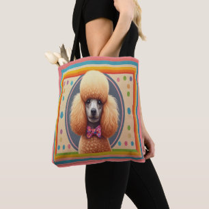 Stylish Realistic Cute Poodle Dog Colourful Border Tote Bag