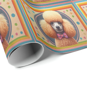 Stylish Realistic Cute Poodle Dog Colourful Border Wrapping Paper