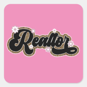 Stylish Realtor Girl Glitter Floral Square Sticker