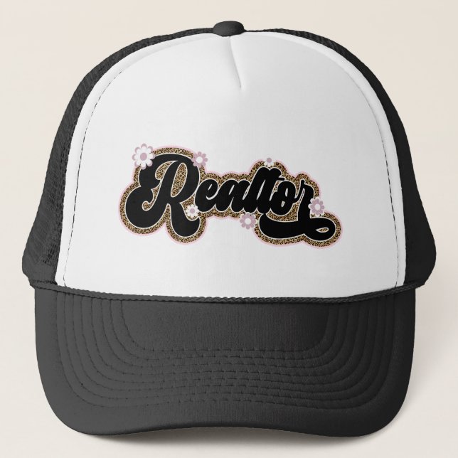 Stylish Realtor Girl Glitter Floral  Trucker Hat (Front)