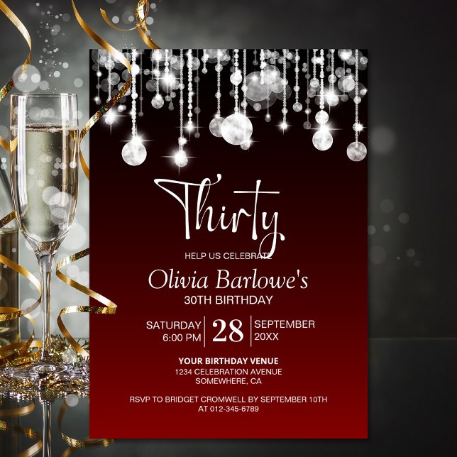 Stylish Red 30th Birthday Party Invitation (Creator Uploaded)