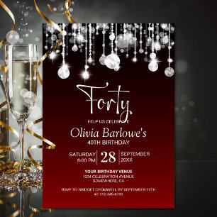 Stylish Red 40th Birthday Party Invitation