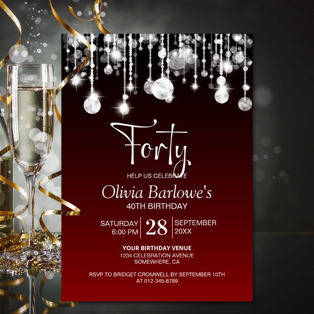 Stylish Red 40th Birthday Party Invitation (Creator Uploaded)