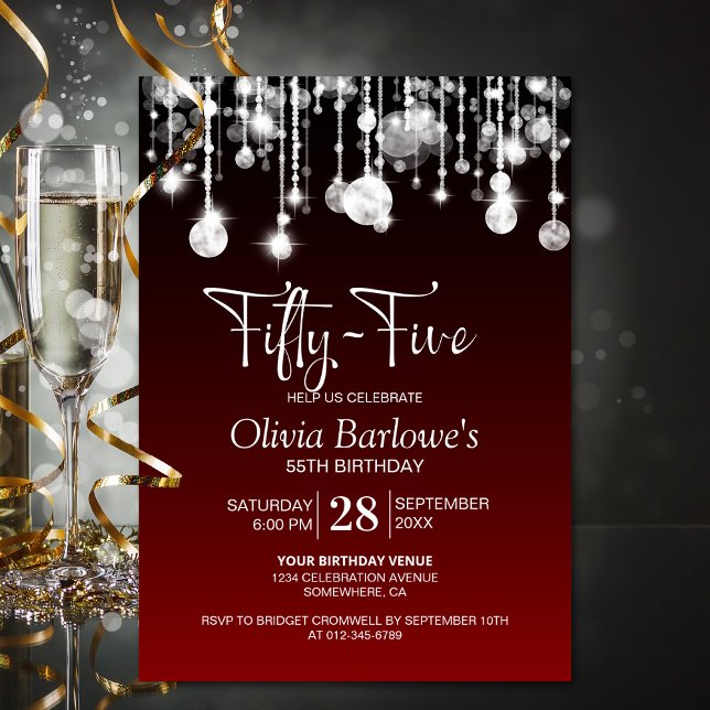 Stylish Red 55th Birthday Party Invitation (Creator Uploaded)