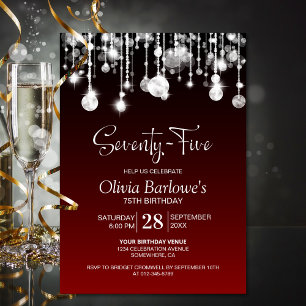 Stylish Red 75th Birthday Party Invitation