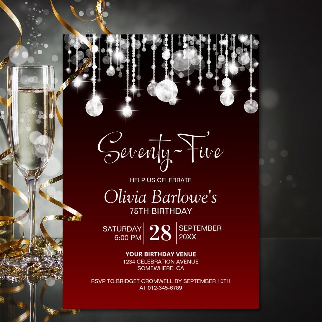 Stylish Red 75th Birthday Party Invitation (Creator Uploaded)