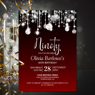 Stylish Red 90th Birthday Party Invitation