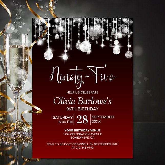 Stylish Red 95th Birthday Party Invitation (Creator Uploaded)