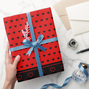 Stylish Red And Black Hearts Wrapping Paper