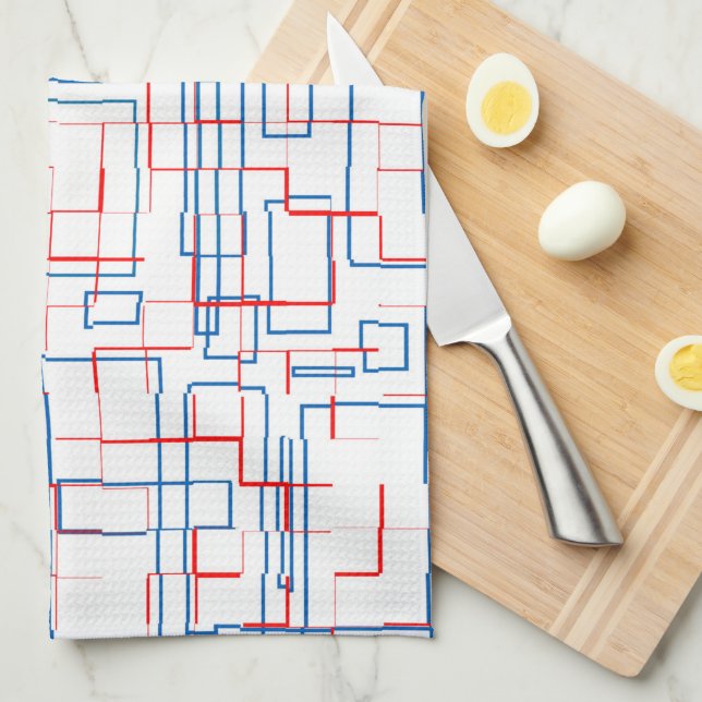 Stylish Red and Blue Pattern  Tea Towel (Quarter Fold)