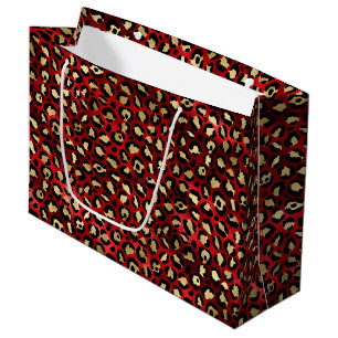 Stylish Red and Gold Foil Leopard Spots Large Gift Bag