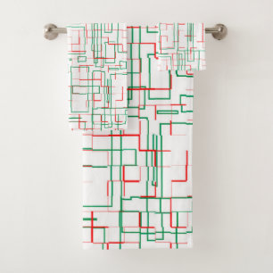 Stylish Red and Green Pattern Bath Towel Set