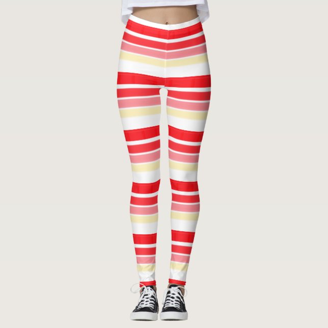 Stylish Red And Pink Stripe Design Leggings (Front)