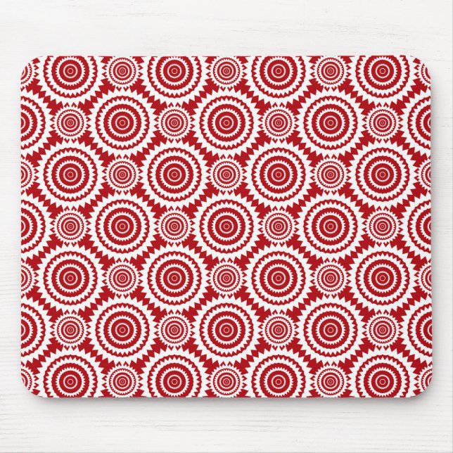 Stylish Red and White Geometric Pattern Mouse Mat (Front)
