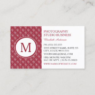 Stylish Red and White Hearts Monogram Photographer Business Card