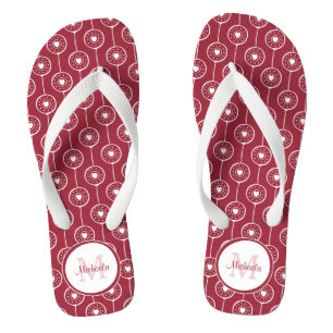 Stylish Red and White Hearts Monogram With Name Flip Flops