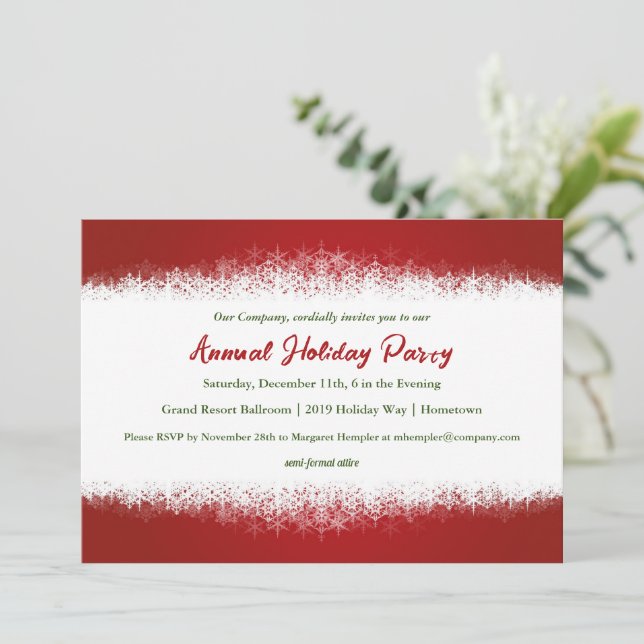 Stylish Red and White Holiday Party Invitation (Standing Front)