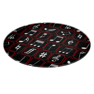Stylish Red Black and White Geometric Music Notes Cutting Board