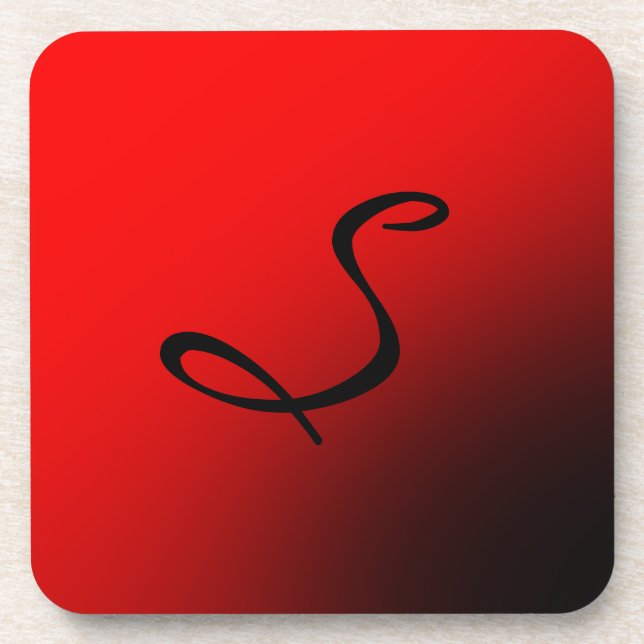 Stylish Red Black Monogram Initial Professional Coaster (Front)