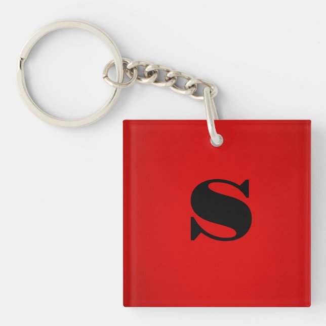 Stylish Red Black Monogram Initial Professional Key Ring (Front)