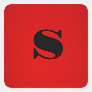 Stylish Red Black Monogram Initial Professional Square Sticker