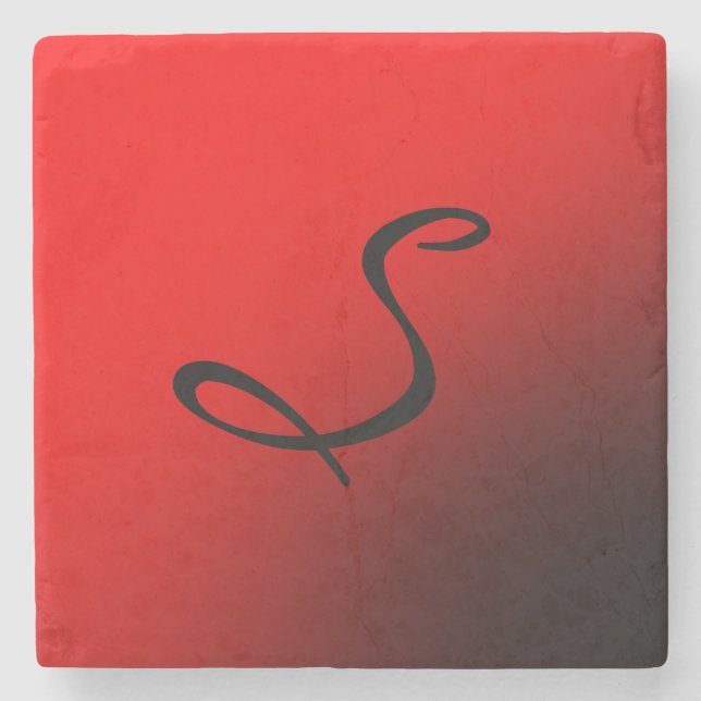 Stylish Red Black Monogram Initial Professional Stone Coaster (Front)
