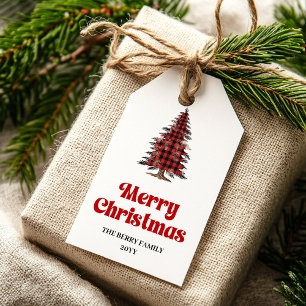 Stylish Red Black Plaid Christmas Tag