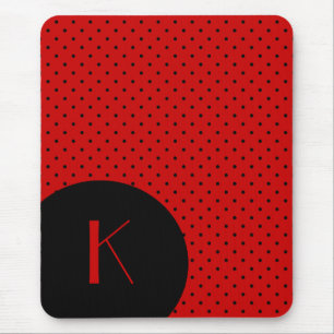 Stylish Red & Black Polka Dot Monogram Mouse Mat
