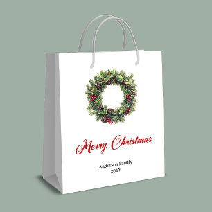 Stylish red black tartan Christmas gift bag name