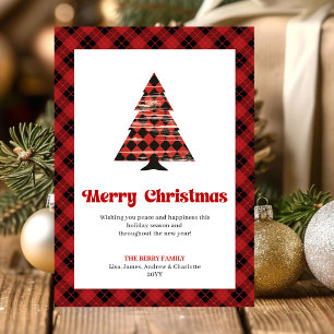 Stylish Red Black Tartan Christmas Greeting Card