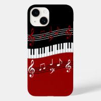 Stylish Red Black White Piano Keys and Notes