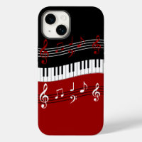 Stylish Red Black White Piano Keys and Notes