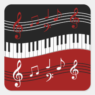 Stylish Red Black White Piano Keys and Notes Square Sticker