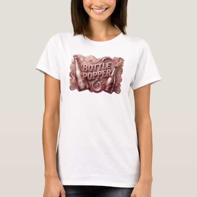 Stylish Red BOTTLE POPPER Text Design T-Shirt (Front)