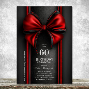 Stylish Red Bow 60th Birthday Party Invitation