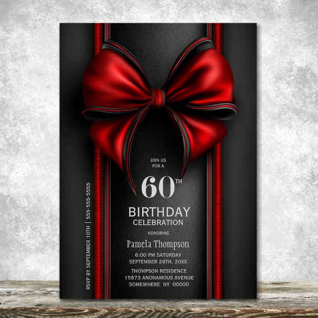 Stylish Red Bow 60th Birthday Party Invitation (Creator Uploaded)